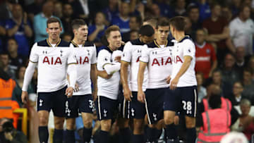 LONDON, ENGLAND - SEPTEMBER 21: Christian Eriksen of Tottenham Hotspur celebrates scoring his sides first goal with team mates during the EFL Cup Third Round match between Tottenham Hotspur and Gillingham at White Hart Lane on September 21, 2016 in London, England. (Photo by Julian Finney/Getty Images)