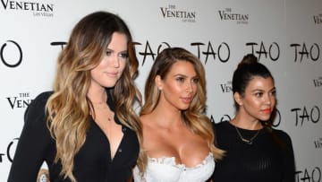 LAS VEGAS, NV - OCTOBER 26: (L-R) Television personalities Khloe Kardashian, Kim Kardashian and Kourtney Kardashian arrive at the Tao Nightclub at The Venetian Las Vegas to celebrate Kim Kardashian's 33rd birthday on October 26, 2013 in Las Vegas, Nevada. (Photo by Ethan Miller/Getty Images)