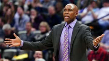 Jan 7, 2015; Denver, CO, USA; Orlando Magic head coach Jacque Vaughn reacts to a call in the fourth quarter against the Denver Nuggets at Pepsi Center. The Nuggets defeated the Magic 93-90. Mandatory Credit: Isaiah J. Downing-USA TODAY Sports