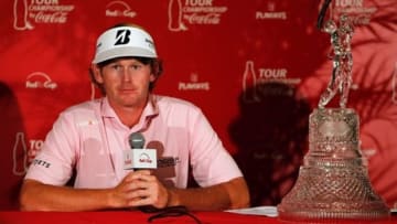 Sept. 23, 2012; Atlanta, GA, USA; Brandt Snedeker gives an interview after winning both the TOUR Championship and the FedEx Cup at East Lake Golf Club. Mandatory Credit: Debby Wong-USA TODAY Sports