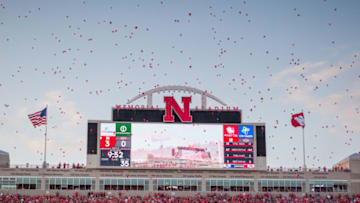 LINCOLN, NE - SEPTEMBER 02: Nebraska Cornhusker fans release red balloons after the first score against the Arkansas State Red Wolves during the first half on September 02, 2017 at Memorial Stadium in Lincoln, Nebraska. Nebraska beat Arkansas State 43 to 36. (Photo by John Peterson/Icon Sportswire via Getty Images)