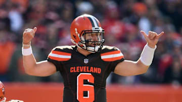 CLEVELAND, OH - NOVEMBER 04: Baker Mayfield #6 of the Cleveland Browns signals during the first quarter against the Kansas City Chiefs at FirstEnergy Stadium on November 4, 2018 in Cleveland, Ohio. (Photo by Jason Miller/Getty Images)