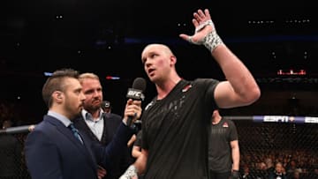 PRAGUE, CZECH REPUBLIC - FEBRUARY 23: An emotional Stefan Struve of The Netherlands announces his retirement after his victory over Marcos Rogerio De Lima in their heavyweight bout during the UFC Fight Night event at O2 Arena on February 23, 2019 in the Prague, Czech Republic. (Photo by Jeff Bottari/Zuffa LLC/Zuffa LLC via Getty Images)