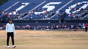 US golfer Jordan Spieth walks the 18th fairway during a practice round for The 150th British Open Golf Championship on The Old Course at St Andrews in Scotland on July 13, 2022. - RESTRICTED TO EDITORIAL USE (Photo by Andy Buchanan / AFP) / RESTRICTED TO EDITORIAL USE (Photo by ANDY BUCHANAN/AFP via Getty Images)