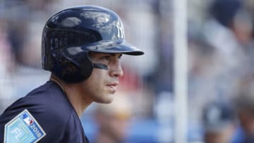 DUNEDIN, FL - FEBRUARY 27: Jacoby Ellsbury #22 of the New York Yankees looks on during a Grapefruit League spring training game against the Toronto Blue Jays at Florida Auto Exchange Stadium on February 27, 2018 in Dunedin, Florida. The Yankees won 9-8. (Photo by Joe Robbins/Getty Images)