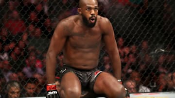 LAS VEGAS, NEVADA - JULY 06: Jon Jones of the United States looks on during his UFC Light Heavyweight Title bout against Thiago Santos of Brazil at T-Mobile Arena on July 06, 2019 in Las Vegas, Nevada. (Photo by Sean M. Haffey/Getty Images)