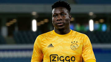 DOHA, QATAR - JANUARY 11: Andre Onana of Ajax during the Club Friendly match between Ajax v Club Brugge at the Al Janoub Stadium on January 11, 2020 in Doha Qatar (Photo by Erwin Spek/Soccrates/Getty Images)