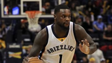 Mar 11, 2016; Memphis, TN, USA; Memphis Grizzlies forward Lance Stephenson (1) handles the ball against New Orleans Pelicans during the second half at FedExForum. Memphis Grizzlies defeated the New Orleans Pelicans 121 - 114 in overtime. Mandatory Credit: Justin Ford-USA TODAY Sports