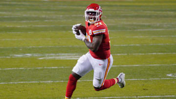 Jan 24, 2021; Kansas City, MO, USA; Kansas City Chiefs running back Darrel Williams (31) runs the ball against the Buffalo Bills during the first quarter in the AFC Championship Game at Arrowhead Stadium. Mandatory Credit: Denny Medley-USA TODAY Sports