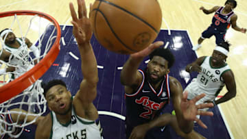 Joel Embiid, Giannis Antetokounmpo, Sixers(Photo by Tim Nwachukwu/Getty Images)