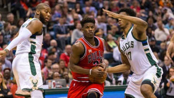 Apr 3, 2016; Milwaukee, WI, USA; Chicago Bulls guard Jimmy Butler (21) during the game against the Milwaukee Bucks at BMO Harris Bradley Center. Chicago won 102-98. Mandatory Credit: Jeff Hanisch-USA TODAY Sports