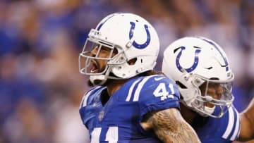 INDIANAPOLIS, IN - NOVEMBER 12: Matthias Farley #41 of the Indianapolis Colts reacts against the Pittsburgh Steelers during the second half at Lucas Oil Stadium on November 12, 2017 in Indianapolis, Indiana. (Photo by Andy Lyons/Getty Images)