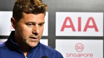 SINGAPORE, SINGAPORE - JULY 21: Manager Mauricio Pochettino of Tottenham Hotspur speaks on arrival the stadium prior to the International Champions Cup match between Juventus and Tottenham Hotspur at the Singapore National Stadium on July 21, 2019 in Singapore. (Photo by Thananuwat Srirasant/Getty Images)