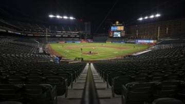 BALTIMORE, MD - AUGUST 22: A general view of the stadium during the eighth inning of the game between the Baltimore Orioles and the Boston Red Sox at Oriole Park at Camden Yards on August 22, 2020 in Baltimore, Maryland. (Photo by Scott Taetsch/Getty Images)