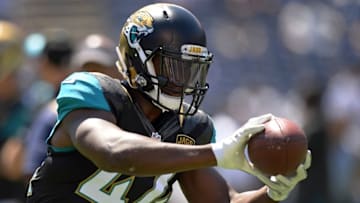 Sep 18, 2016; San Diego, CA, USA; Jacksonville Jaguars outside linebacker Myles Jack (44) catches a pass before the game against the San Diego Chargers at Qualcomm Stadium. Mandatory Credit: Jake Roth-USA TODAY Sports