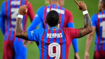 Barcelona's Dutch forward Memphis Depay. (Photo by Pau BARRENA / AFP) (Photo by PAU BARRENA/AFP via Getty Images)