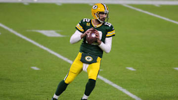 GREEN BAY, WISCONSIN - NOVEMBER 29: Aaron Rodgers #12 of the Green Bay Packers participates in warmups prior to a game against the Chicago Bears at Lambeau Field on November 29, 2020 in Green Bay, Wisconsin. The Packers defeated the Bears 45-21. (Photo by Stacy Revere/Getty Images)