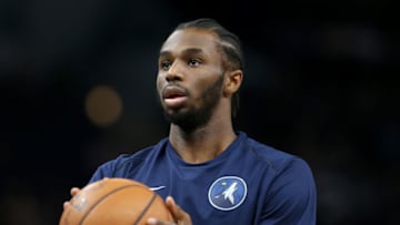 MINNEAPOLIS, MN - NOVEMBER 26: Andrew Wiggins #22 of the Minnesota Timberwolves warms up before the game against the Phoenix Suns on November 26, 2017 at Target Center in Minneapolis, Minnesota. NOTE TO USER: User expressly acknowledges and agrees that, by downloading and or using this Photograph, user is consenting to the terms and conditions of the Getty Images License Agreement. Mandatory Copyright Notice: Copyright 2017 NBAE (Photo byJordan Johnson/NBAE via Getty Images)