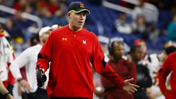 Dec 26, 2016; Detroit, MI, USA; Maryland Terrapins head coach D. J. Durkin reacts to a call in the second half against the Boston College Eagles at Ford Field. Boston College won 36-30. Mandatory Credit: Rick Osentoski-USA TODAY Sports