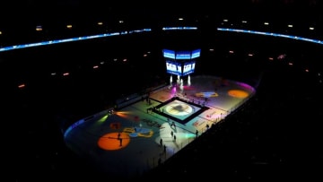 Oct 13, 2016; St. Louis, MO, USA; An overall view of pre-game ceremonies prior to a game between the St. Louis Blues and the Minnesota Wild at Scottrade Center. Mandatory Credit: Billy Hurst-USA TODAY Sports