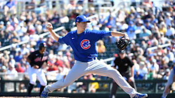 GOODYEAR, ARIZONA - MARCH 07: Kyle Hendricks #28 of the Chicago Cubs delivers a pitch against the Cleveland Indians during a spring training game at Goodyear Ballpark on March 07, 2020 in Goodyear, Arizona. (Photo by Norm Hall/Getty Images)