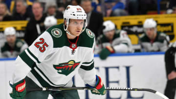 ST. LOUIS, MO - FEBRUARY 06: Minnesota Wild defenseman Jonas Brodin (25) during an NHL game between the Minnesota Wild and the St. Louis Blues on February 06, 2018, at Scottrade Center, St. Louis, MO. Minnesota won, 6-2. (Photo by Keith Gillett/Icon Sportswire via Getty Images)