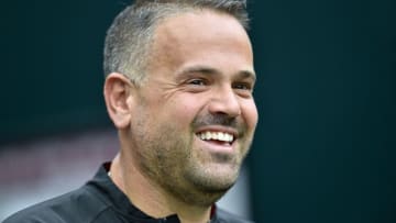 Sep 24, 2016; Philadelphia, PA, USA; Temple Owls head coach Matt Rhule smiles as he walks onto the field prior to a game against the Charlotte 49ers at Lincoln Financial Field. Mandatory Credit: Derik Hamilton-USA TODAY Sports