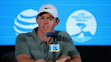 PEBBLE BEACH, CA - FEBRUARY 07: Rory McIlroy of Northern Ireland addresses a press conference ahead of the AT