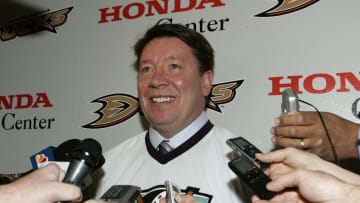 ANAHEIM, CA - MARCH 29: Former NHL player Jari Kurri talks to the media prior to the game between the Dallas Stars and the Anaheim Ducks on March 29, 2010 at Honda Center in Anaheim, California. (Photo by Debora Robinson/NHLI via Getty Images)