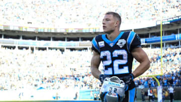 CHARLOTTE, NORTH CAROLINA - NOVEMBER 03: Christian McCaffrey #22 of the Carolina Panthers walks off the field after running for a touchdown against the Tennessee Titans during their game at Bank of America Stadium on November 03, 2019 in Charlotte, North Carolina. (Photo by Streeter Lecka/Getty Images)