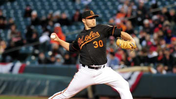 Apr 8, 2016; Baltimore, MD, USA; Baltimore Orioles pitcher Chris Tillman (30) throws a pitch in the second inning against the Tampa Bay Rays at Oriole Park at Camden Yards. Mandatory Credit: Evan Habeeb-USA TODAY Sports