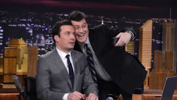 NEW YORK, NY - FEBRUARY 17: Stephen Colbert visits "The Tonight Show Starring Jimmy Fallon" at Rockefeller Center on February 17, 2014 in New York City. (Photo by Theo Wargo/Getty Images for The Tonight Show Starring Jimmy Fallon)