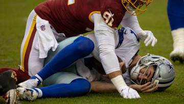 LANDOVER, MD - OCTOBER 25: Ben DiNucci #7 of the Dallas Cowboys (Photo by Scott Taetsch/Getty Images)