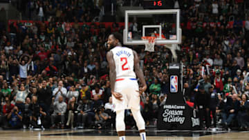 LOS ANGELES, CA - NOVEMBER 20: Patrick Beverley #21 of the LA Clippers reacts to a play against the Boston Celtics on November 20, 2019 at STAPLES Center in Los Angeles, California. NOTE TO USER: User expressly acknowledges and agrees that, by downloading and/or using this Photograph, user is consenting to the terms and conditions of the Getty Images License Agreement. Mandatory Copyright Notice: Copyright 2019 NBAE (Photo by Andrew D. Bernstein/NBAE via Getty Images)