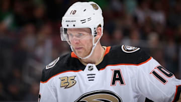 GLENDALE, ARIZONA - MARCH 14: Corey Perry #10 of the Anaheim Ducks awaits a face-off during the first period of the NHL game against the Arizona Coyotes at Gila River Arena on March 14, 2019 in Glendale, Arizona. (Photo by Christian Petersen/Getty Images)