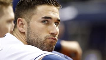 Sep 22, 2016; St. Petersburg, FL, USA; Tampa Bay Rays center fielder Kevin Kiermaier (39) looks on from the dugout against the Tampa Bay Rays at Tropicana Field. Mandatory Credit: Kim Klement-USA TODAY Sports