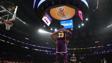LOS ANGELES, CALIFORNIA - FEBRUARY 27: LeBron James #23 of the Los Angeles Lakers looks on against the New Orleans Pelicans during the first half at Staples Center on February 27, 2019 in Los Angeles, California. NOTE TO USER: User expressly acknowledges and agrees that, by downloading and or using this photograph, User is consenting to the terms and conditions of the Getty Images License Agreement. (Photo by Yong Teck Lim/Getty Images)