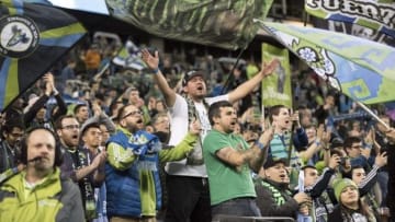 Feb 23, 2016; Seattle, WA, USA; Seattle Sounders fans cheer for the home team during a game against Club America at CenturyLink Field. The game ended in a tie 2-2. Mandatory Credit: Troy Wayrynen-USA TODAY Sports