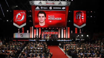 CHICAGO, IL - JUNE 23: A general view as Nico Hischier is selected first overall by the New Jersey Devils during the 2017 NHL Draft at the United Center on June 23, 2017 in Chicago, Illinois. (Photo by Jonathan Daniel/Getty Images)