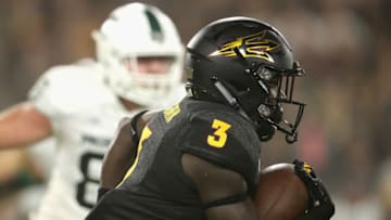 TEMPE, AZ - SEPTEMBER 08: Running back Eno Benjamin #3 of the Arizona State Sun Devils carries the football against the Michigan State Spartans during the college football game at Sun Devil Stadium on September 8, 2018 in Tempe, Arizona. The Sun Devils defeated the Spartans 16-13. (Photo by Christian Petersen/Getty Images)