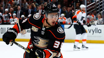 ANAHEIM, CA - OCTOBER 30: Joseph Blandisi #39 of the Anaheim Ducks skates during the game against the Philadelphia Flyers on October 30, 2018 at Honda Center in Anaheim, California. (Photo by Debora Robinson/NHLI via Getty Images)