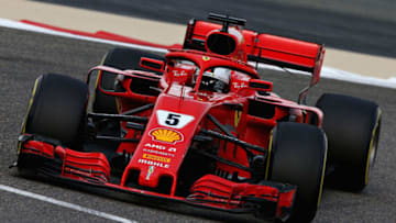BAHRAIN, BAHRAIN - APRIL 06: Sebastian Vettel of Germany driving the (5) Scuderia Ferrari SF71H on track during practice for the Bahrain Formula One Grand Prix at Bahrain International Circuit on April 6, 2018 in Bahrain, Bahrain. (Photo by Charles Coates/Getty Images)