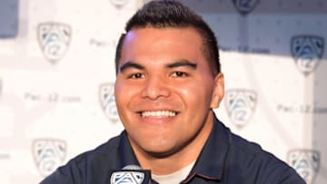 Jul 14, 2016; Hollywood, CA, USA; Arizona Wildcats offensive lineman Sani Fuimaono during Pac-12 media day at Hollywood & Highland. Mandatory Credit: Kirby Lee-USA TODAY Sports