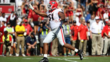 COLUMBIA, SC - SEPTEMBER 08: David Marshall #51 of the Georgia Bulldogs reacts after a sack against the South Carolina Gamecocks during their game at Williams-Brice Stadium on September 8, 2018 in Columbia, South Carolina. (Photo by Streeter Lecka/Getty Images)