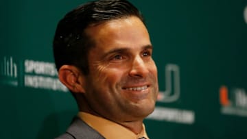 CORAL GABLES, FL - JANUARY 02: Manny Diaz of the Miami Hurricanes addresses the media during his introductory press conference in the Mann Auditorium at the Schwartz Center on January 2, 2019 in Coral Gables, Florida. (Photo by Michael Reaves/Getty Images)