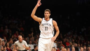 Nov 29, 2016; Brooklyn, NY, USA; Brooklyn Nets center Brook Lopez (11) reacts after hitting a three point shot against the Los Angeles Clippers during the first quarter at Barclays Center. Mandatory Credit: Brad Penner-USA TODAY Sports