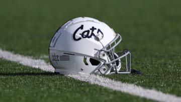 MANHATTAN, KS - NOVEMBER 16: A view of a Kansas State Wildcats helmet before a Big 12 football game between the West Virginia Mountaineers and Kansas State Wildcats on November 16, 2019 at Bill Snyder Family Stadium in Manhattan, KS. (Photo by Scott Winters/Icon Sportswire via Getty Images)