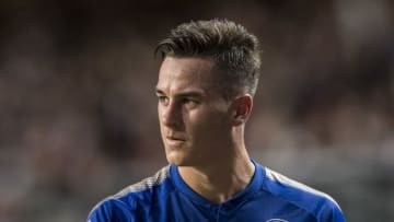 HONG KONG, HONG KONG - JULY 19: Leicester City FC forward Tom Lawrence looks on during the Premier League Asia Trophy match between Leicester City FC and West Bromwich Albion at Hong Kong Stadium on July 19, 2017 in Hong Kong, Hong Kong. (Photo by Victor Fraile/Getty Images)