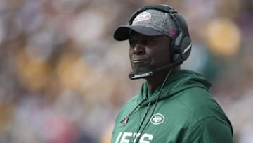 Oct 9, 2016; Pittsburgh, PA, USA; New York Jets head coach Todd Bowles on the sidelines against the Pittsburgh Steelers during the second half of their game at Heinz Field. The Steelers won, 31-13. Mandatory Credit: Jason Bridge-USA TODAY Sports