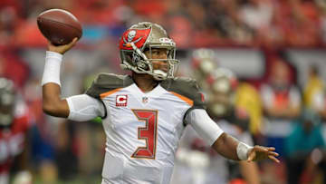 Sep 11, 2016; Atlanta, GA, USA; Tampa Bay Buccaneers quarterback Jameis Winston (3) throws the ball against the Atlanta Falcons during the first half at the Georgia Dome. Mandatory Credit: Dale Zanine-USA TODAY Sports